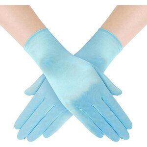 Women's Baby Blue Satin Silk Gloves Banquet Wedding Party Costume Accessories